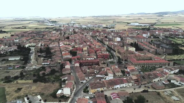 Aerial view in Santo Domingo de la Calzada, village of La Rioja,Spain. Drone Footage