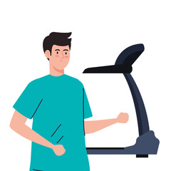 sport, man with treadmill, sport person with electrical training machine vector illustration design