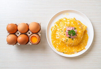 Creamy Omelet with Ham on Rice