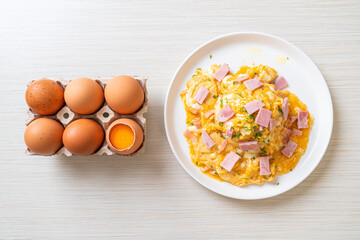 Creamy Omelet with Ham on Rice