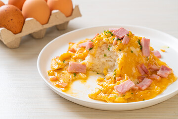 Creamy Omelet with Ham on Rice