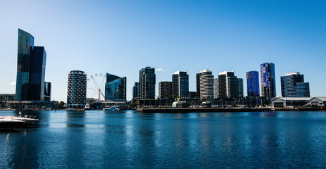 Panoramic view of the Yarra River in Docklands, Melbourne, Australia.