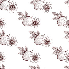 vector drawing seamless pattern with passion fruit and flower