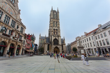 Ghent main square near St Bavo's Cathedral. Belgium