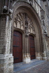 Fototapeta na wymiar Medieval architecture style of door at St. Bavo's Cathedral in Ghent Belgium