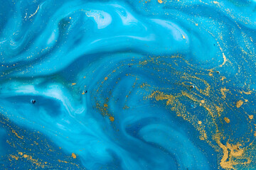 Marbled blue abstract wave background in ocean style.