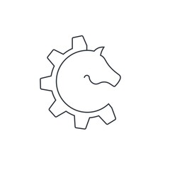 Horse and gear. Effective, successfully working business strategy, technology. Vector linear icon isolated on white background.