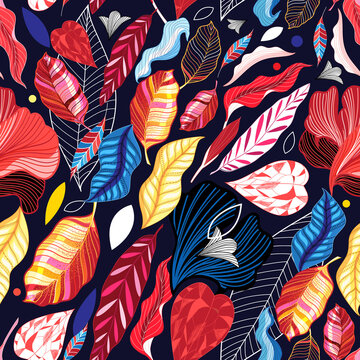 Autumn seamless pattern with color leaves