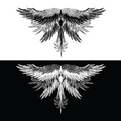 Vector drawing phoenix bird wings silhouette