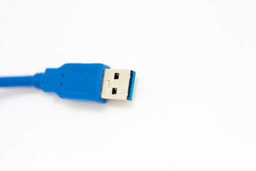 blue usb cable on a white background