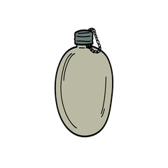 Vector flat image of the flask. A flask of water. Hiking, fishing, weekend in nature.