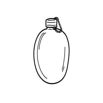 Vector flat image of the flask. A flask of water. Hiking, fishing, weekend in nature. Doodle
