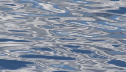 Peaceful and serene surface of lake or ocean, with ripples and waves, blue and silver colors. Good for background or wallpaper.