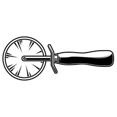 Illustration of pizza cutter isolated on white background. Design element for poster, card, banner, logo, label, sign, badge, t shirt. Vector illustration