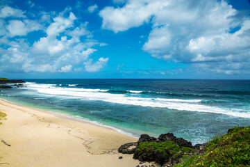 tropical beach with blue sky on the island of Mauritius,Africa