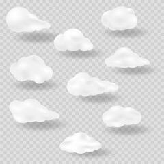 Realistic vector image set of three white clouds with shadow.