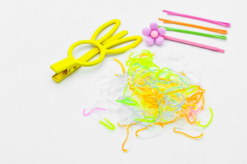 Hair accessories. Woman hair items stylist salon flowers elastic bands bows hoops, accessory for care and clip hairline,