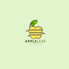 Graphic illustration with the concept of apples that have been slice and the leaves on it with bright colors and can be used to design fruit company logos and etc..
