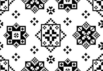 Ethnic embroidery black and white pattern. Geometric flower decoration. Creativity of Slavic folks. Vector texture for fabrics, wallpaper and your design.