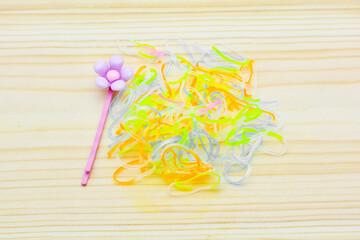 Hair accessories. Woman hair items stylist salon flowers elastic bands bows hoops, accessory for care and clip hairline,