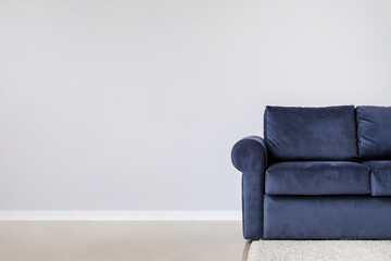 Stylish sofa near light wall in room