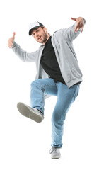 Naklejka premium Male hip-hop dancer on white background