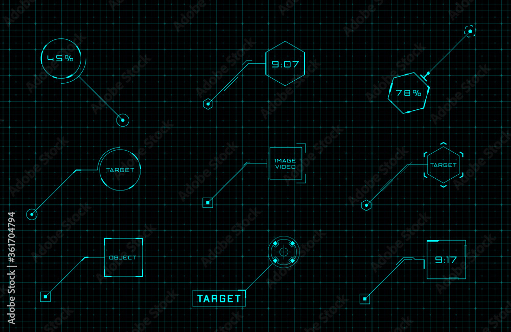 Poster HUD, GUI, FUI callout design elements. Set of callout futuristic user interfaces. Editable stroke. Good for animation. Vector