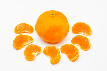 tangerine or mandarin fruit with leaves isolated on white background,