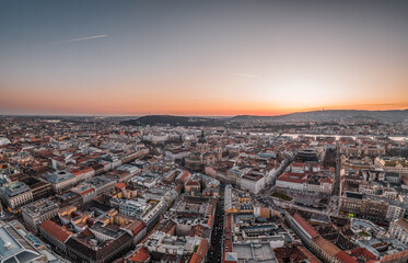 Fototapeta na wymiar Aerial drone shot of east facade of St. Stephen's Basilica in Budapest sunrise morning glow