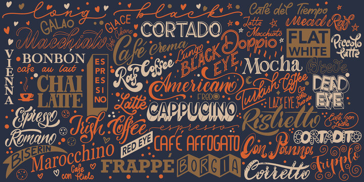Coffee lettering. Design for print, poster, invitation, t-shirt and badges. Vector illustration