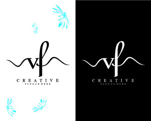 vf, fv letters creative handwriting  Logo design Template Vector