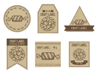 Craft labels vintage design with illustration of candies, cookie