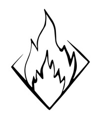 Cartoon line fire flame frame. Graphic element vector. Sketch hand drawing hot black tattoo illustration on white vintage background. Line silhouette bonfire draw. Retro brush outline