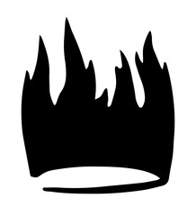 Cartoon fire crown flame. Graphic element vector. Sketch crown, king, queen. Hand drawing hot black tattoo illustration on white background. Silhouette bonfire draw. Retro brush logo