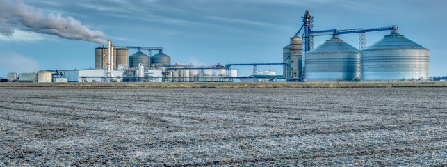 Bio-fuel ethanol plant in an agricultural landscape.