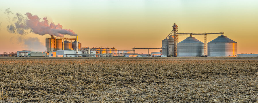 Ethanol plant in an agricultural landscape. 