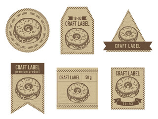Craft labels vintage design with illustration of donut