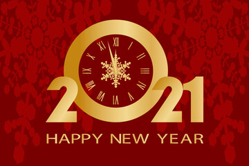 2021, happy new year, elegant vector illustration, golden numbers 2021 logo on a red background 