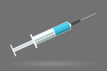 Medical syringe on gray background. Vector illustration.