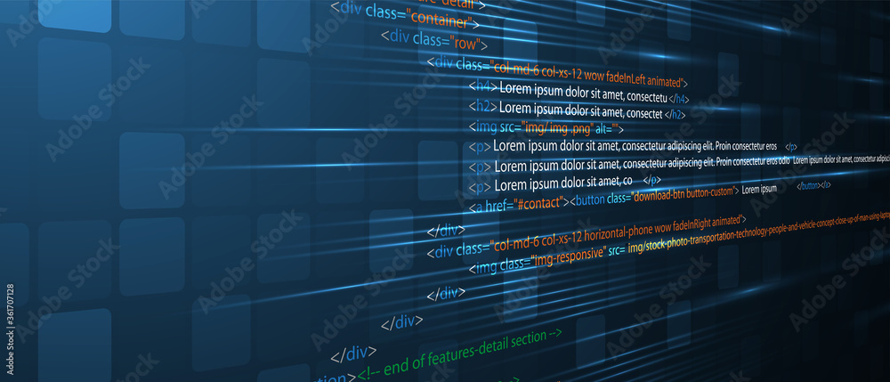 Aufkleber Software development abstract technology code and script background