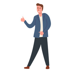 Guy man shows thumb up Vector flat character isolated on white background. Man showing okay sign.Vector illustration.