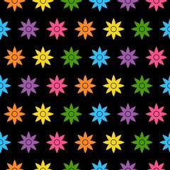 Fototapeta na wymiar Pattern of spring and summer flowers. Bright flowers. olorful flowers on black background. Cute floral pattern cartoon decoration.