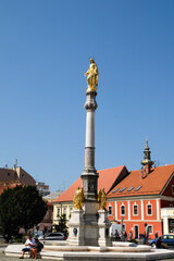Fototapeta na wymiar Golden Holy Mary Monument next to Zagreb Cathedral