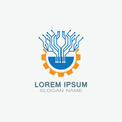 Gear with Circuit vector template logo simple for business technology design