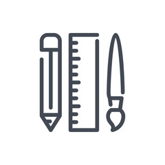 Pencil, Ruler and Brush line icon. Design and Creativity vector outline sign.