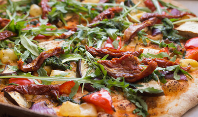 Tasty hot vegan pizza with cheese