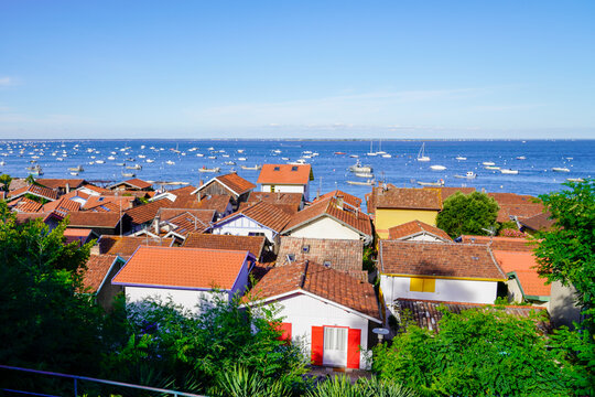 l'herbe village in top view in arcachon basin bay in southwest France at Cap ferret