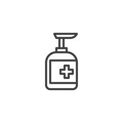 Hand sanitizer bottle line icon. linear style sign for mobile concept and web design. Antiseptic gel outline vector icon. Symbol, logo illustration. Vector graphics