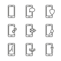 Vector set of thin line mobile phone icons. Linear style.