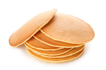 Tasty pancakes on white background